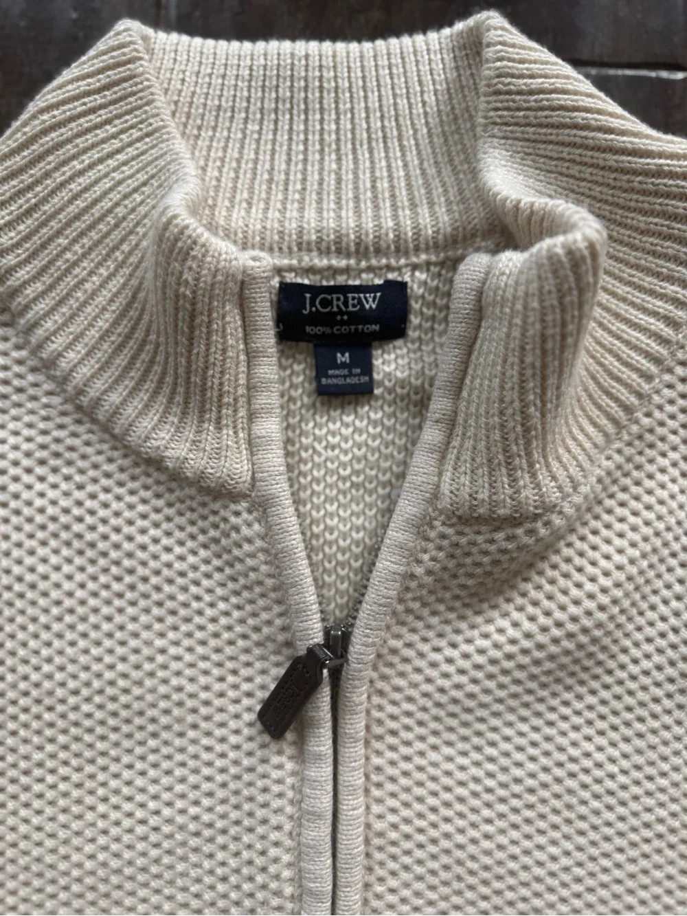 J. Crew Men's NWT Beige 100% Cotton Knit 1/4 Zip Mock Neck Pullover Sweater M